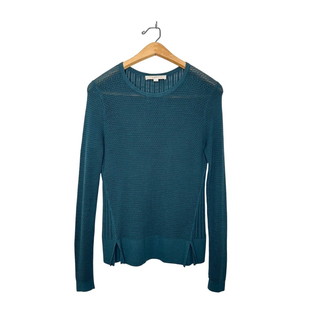 Ann Taylor LOFT Open Knit Lightweight Cotton Sweater Teal Blue XS